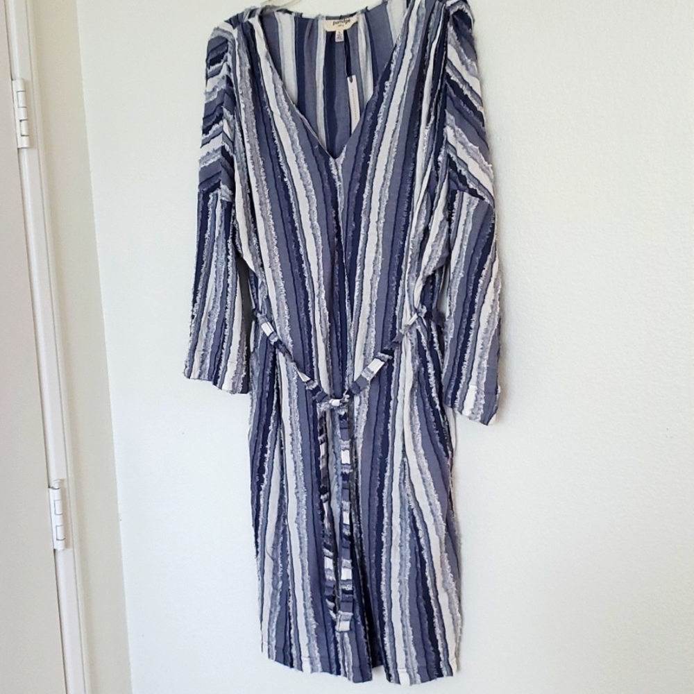 Anthropologie/Porridge dress sz XL mixed chambray colors knee length lng sleeve